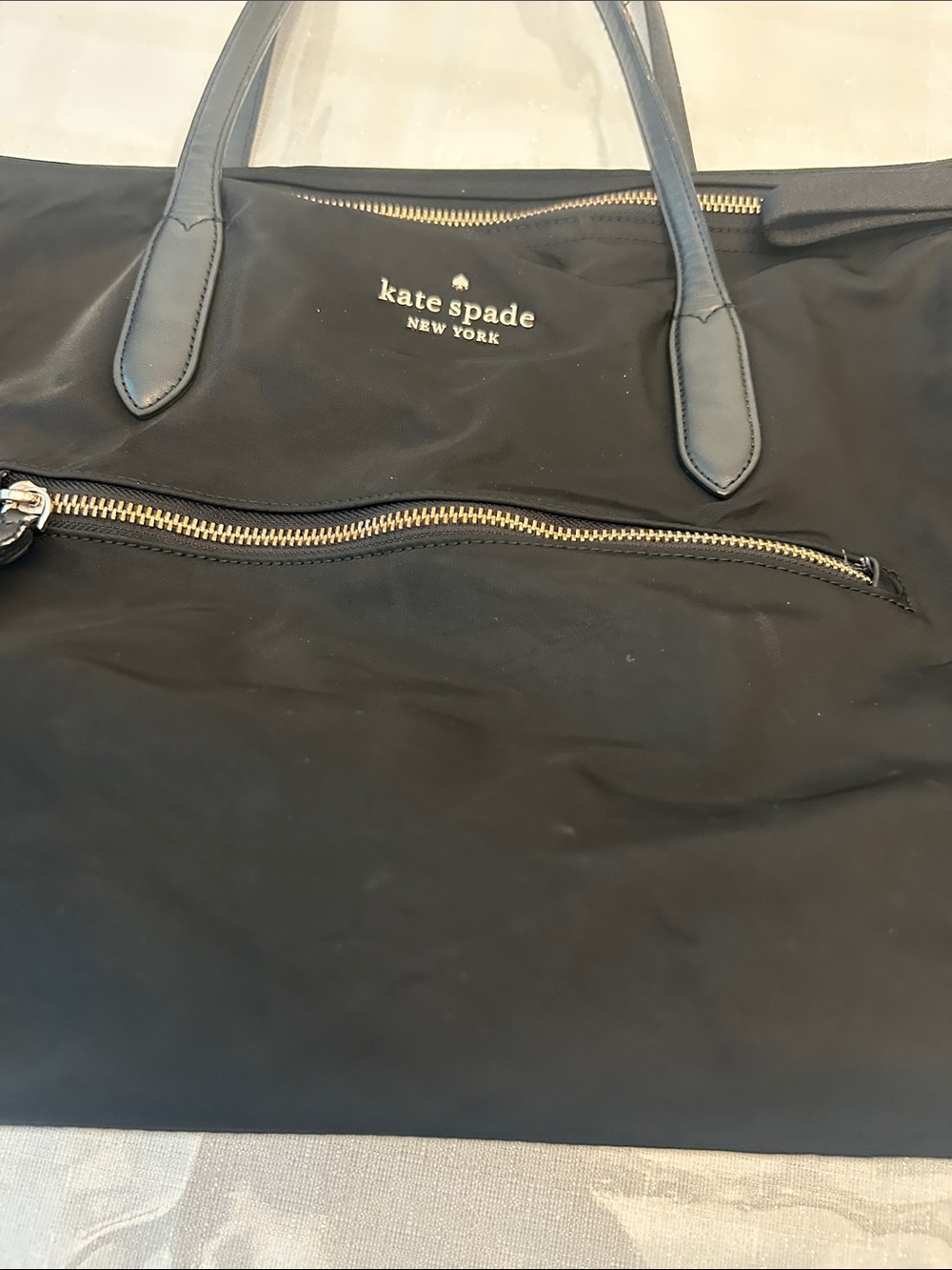 kate spade New York Black Tote Bag zippered large overnight Preowned - Picture 2 of 16